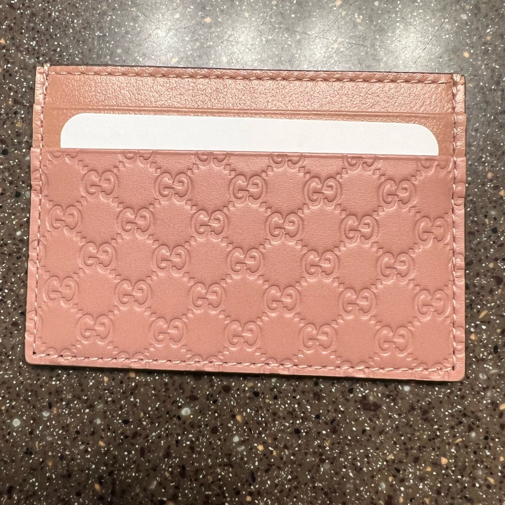 Gucci pink guccissima leather card case